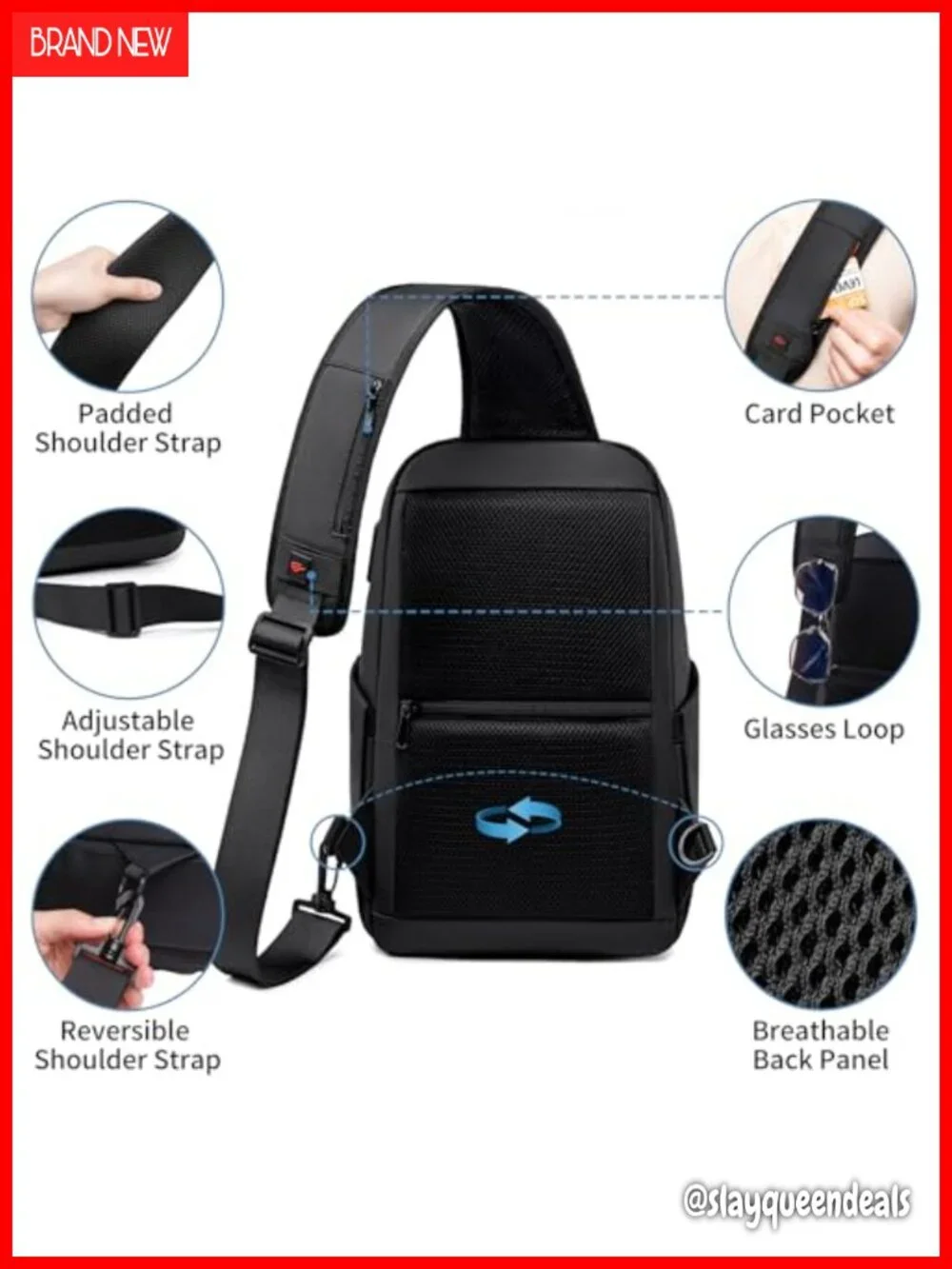 Water Resistant Sling Backpack, Padded Strap, Tablet Compartment, Travel